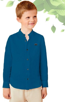 NEW BHUMI COTTON HUB Boys Solid Casual Blue Shirt