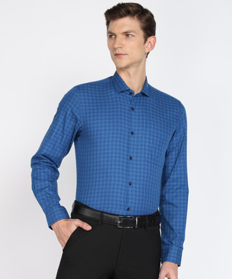 PETER ENGLAND Men Checkered Formal Dark Blue Shirt