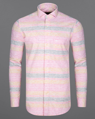 french crown Men Striped Casual Pink Shirt