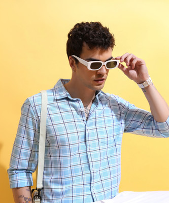HIGHLANDER Men Checkered Casual Light Blue, White, Purple Shirt