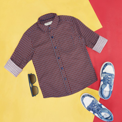 Pantaloons Junior Boys Printed Casual Maroon Shirt