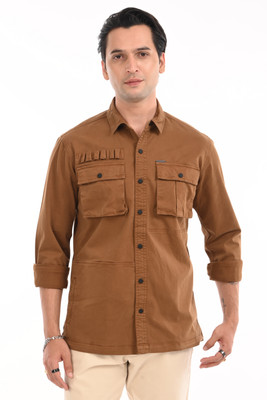 Estilocus Men Washed Casual Brown Shirt