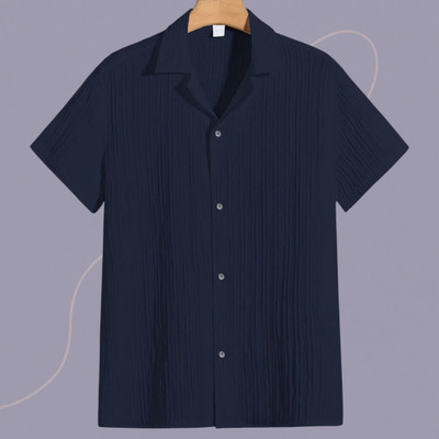 Look Trendy Men Self Design Casual Dark Blue Shirt