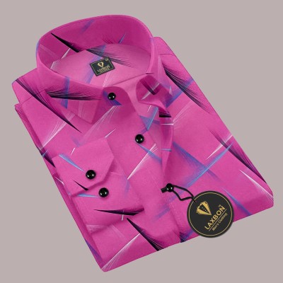 LAXBON Men Printed Casual Pink Shirt