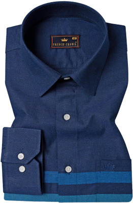 french crown Men Striped Casual Blue Shirt