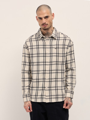 THE BEAR HOUSE Men Checkered Casual Cream Shirt