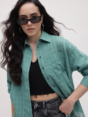 Roadster Women Checkered Casual Green Shirt