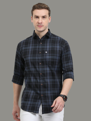 ALLWIN PAUL Men Checkered Casual Dark Blue, Black Shirt