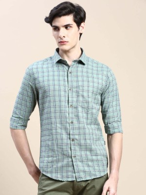 Showoff Men Checkered Casual Green Shirt