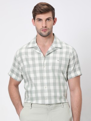 MUFTI Men Checkered Casual Light Green Shirt