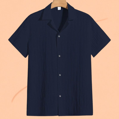 Jenil Fashion Men Self Design Casual Dark Blue Shirt