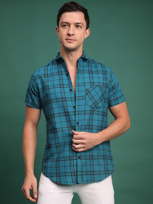 Voroxy Men Checkered Casual Blue Shirt
