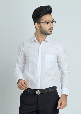 ALMORA Men Solid Formal White Shirt