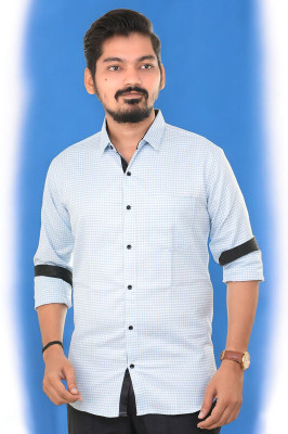 PUBHIZA Men Checkered Casual Light Blue Shirt
