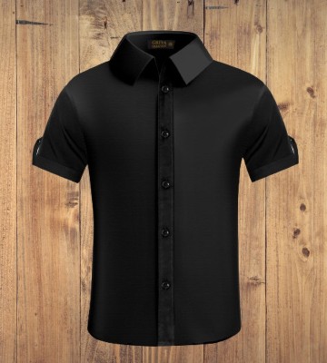 Netra Creation Boys Solid Casual Black Shirt