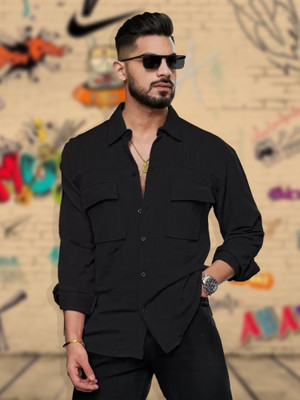 MANIAC Men Solid Casual Black Shirt