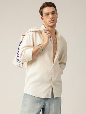 DENNISON Men Solid Casual Cream Shirt