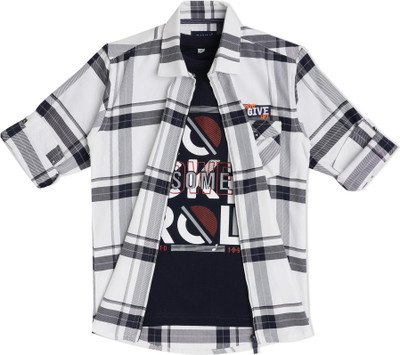 CAVIO Boys Checkered Casual White Shirt