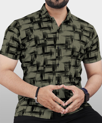 VeBNoR Men Printed Casual Dark Green Shirt