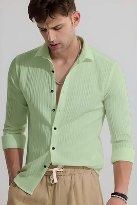 COMBRAIDED Men Solid Formal Green Shirt