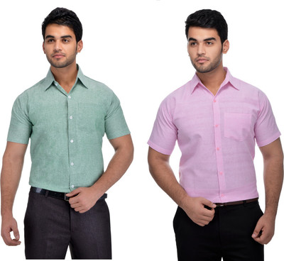 DESHBANDHU KHADI Men Solid Formal Pink, Light Green Shirt(Pack of 2)