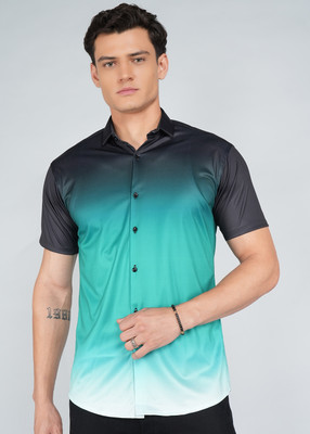 Moda Rapido Men Dyed/Ombre Casual Green Shirt