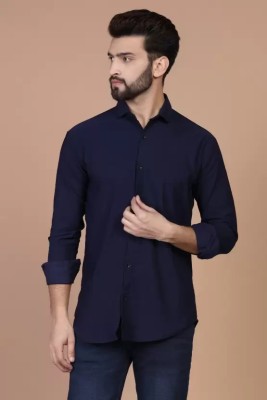 dijitra fab Men Solid Casual Dark Blue Shirt