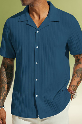 A Dearise Trend Men Self Design Casual Blue Shirt