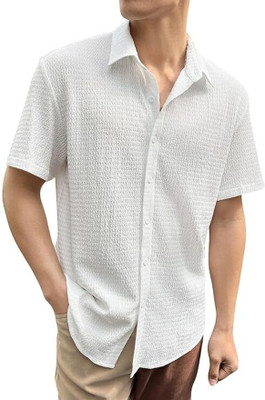 oquent Men Solid Casual White Shirt