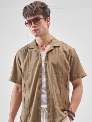 HIGHLANDER Men Self Design Casual Khaki Shirt