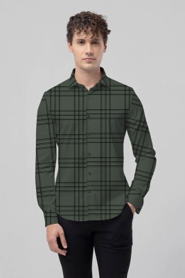 HouseOfCommon Men Printed Casual Dark Green Shirt