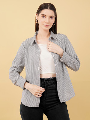 swaggish Women Striped Casual Black Shirt