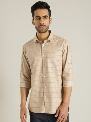 INDIAN TERRAIN Men Checkered Casual Brown Shirt