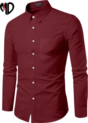 MILDIN Men Solid Casual Maroon Shirt