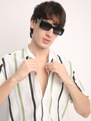 Voroxy Men Self Design Casual Green, White Shirt