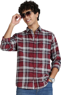 Color Hunt Men Checkered Casual Maroon Shirt