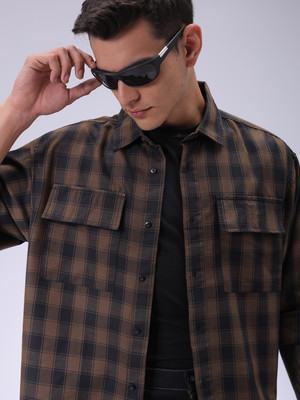 The Indian Garage Co. Men Checkered Casual Green Shirt