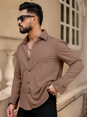 Khushi Creation Men Self Design Casual Brown Shirt