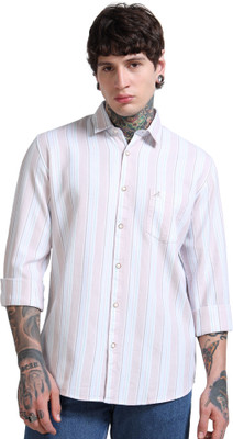 SVIN CLOTHING INDUSTRY Men Striped Casual Pink, White Shirt