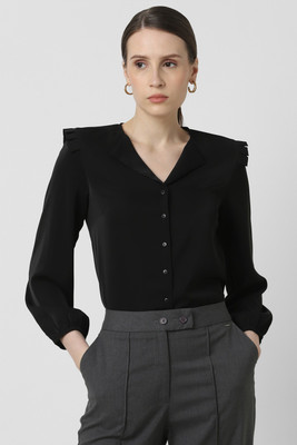 VAN HEUSEN Women Solid Formal Black Shirt