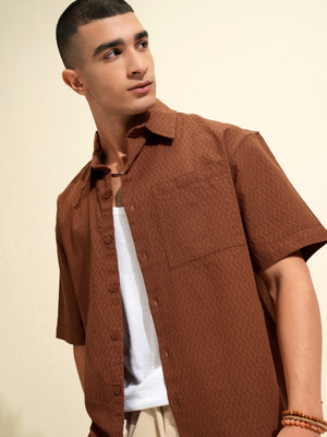 HIGHLANDER Men Self Design Casual Brown Shirt