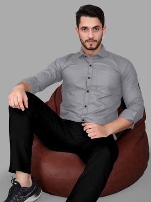 GAZZY CREATION Men Solid Formal Grey Shirt