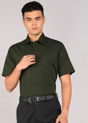 VAN HEUSEN Men Solid Formal Dark Green Shirt