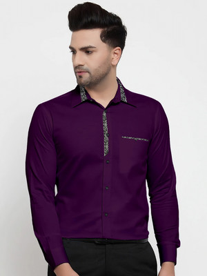 Webric Men Printed Formal Purple Shirt
