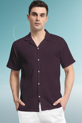 A DEEMOON TREND Men Self Design Casual Purple Shirt