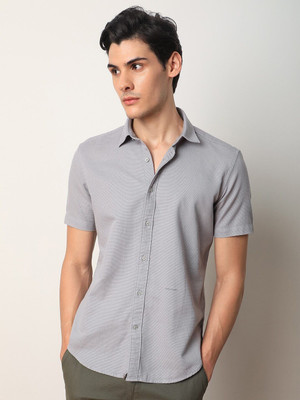RARE RABBIT Men Solid Casual Grey Shirt