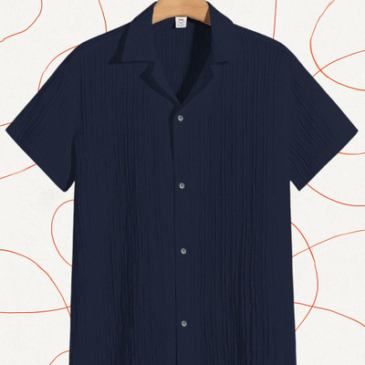 Jenil Fashion Men Self Design Casual Dark Blue Shirt