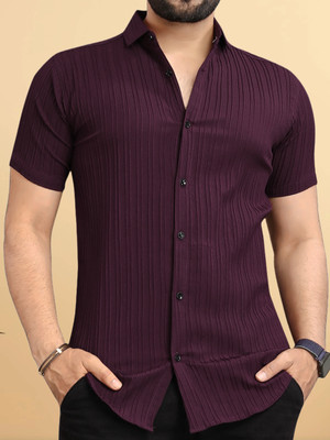 NIVICK Men Self Design Casual Maroon Shirt