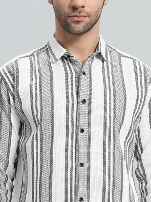 SHOPBAZAR Men Solid Casual White, Grey Shirt