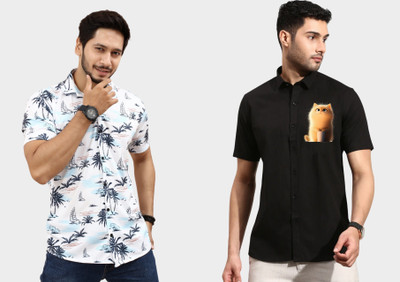 Emporium Men Printed Casual White Shirt(Pack of 2)
